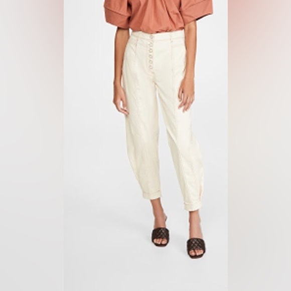 ULLA JOHNSON Women's Brodie Jeans Tapered Ankle Off White Ivory Size 10 Ballon - Picture 16 of 16